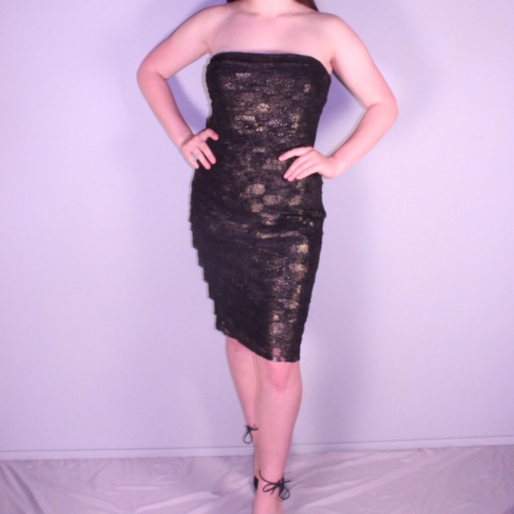 Black & Gold Ruffled Cocktail Dress